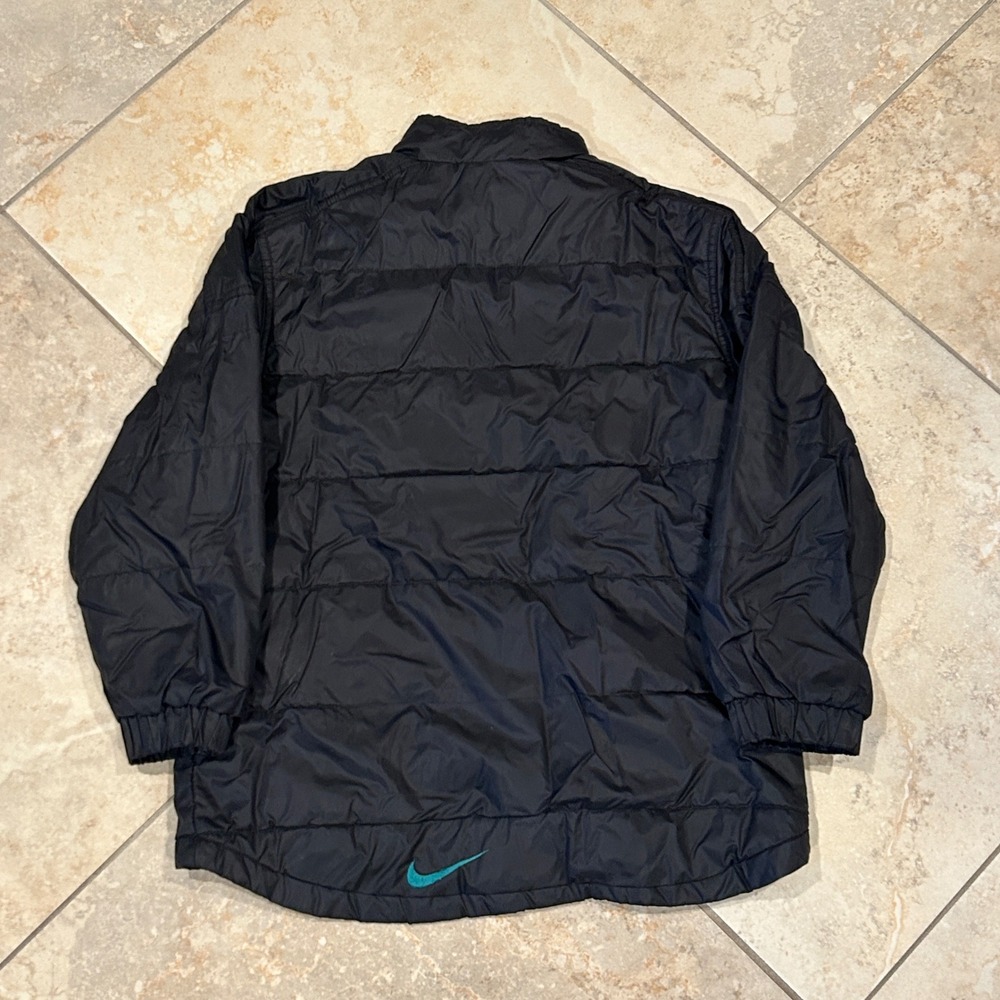 Vintage Nike Puffer Jacket Mens M Black Teal Logo Quilted Full Zip Coat Nylon - Picture 10 of 11